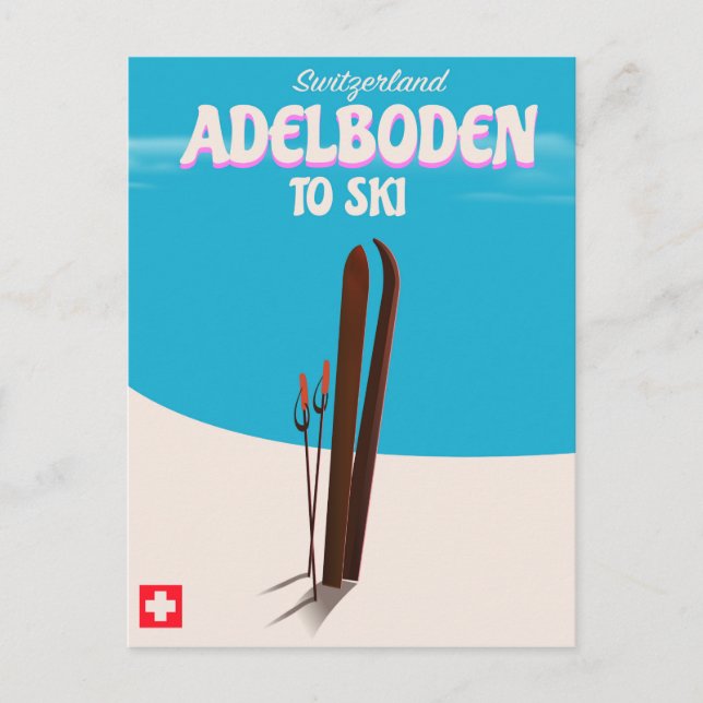 Adelboden Schweiz skidestination affisch Vykort (Framsida)
