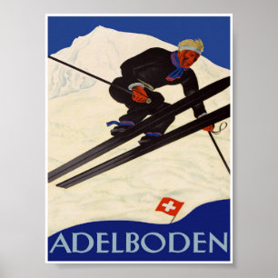 Adelboden Schweiz Vintage Ski Poster