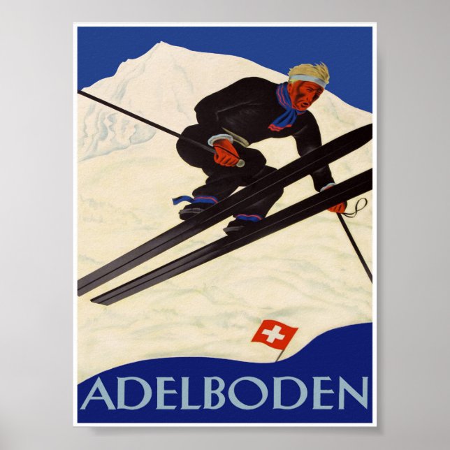 Adelboden Schweiz Vintage Ski Poster (Framsidan)