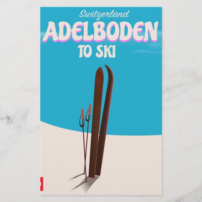 Adelboden schweiziska skidreseaffisch brevpapper (Framsida)