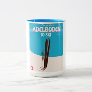 Adelboden schweiziska skidreseaffisch Två-Tonad mugg