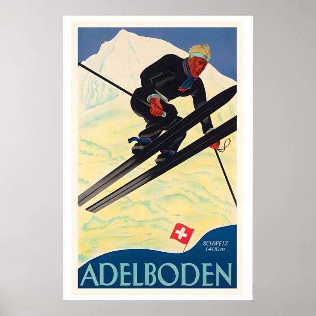 Adelboden Switzerland Vintage Ski Poster (Framsidan)