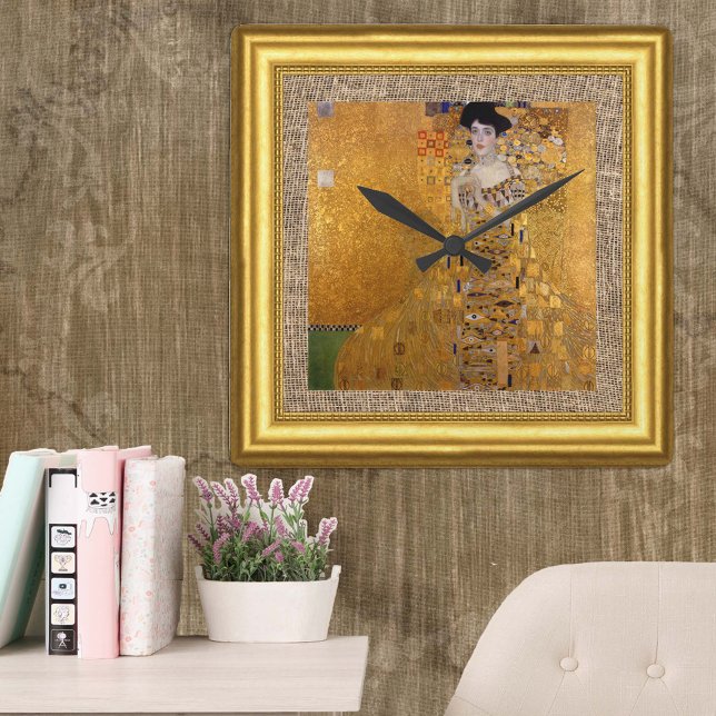 Adele, Dam i Guld, Gustav Klimt, burlap, Framed Fyrkantig Klocka (Skapare uppladdad)
