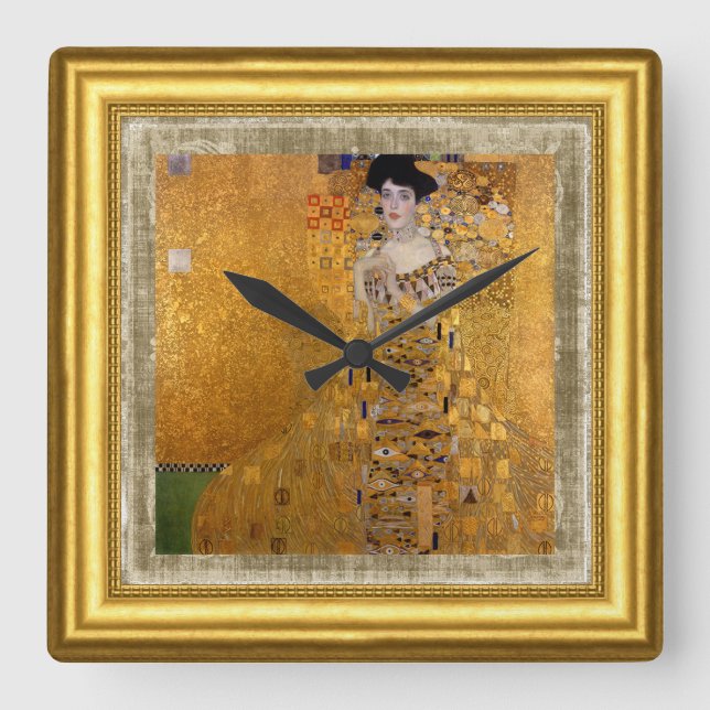 Adele, Dam i Guld, Gustav Klimt, Canvas, Framed Fyrkantig Klocka (Framsida)