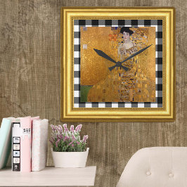 Adele Dam i Guld, Gustav Klimt Framed, Checkered Fyrkantig Klocka