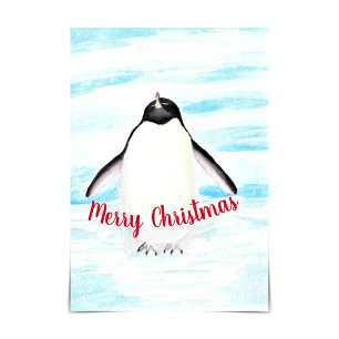 Adélie Penguin God jul Watercolor Card Kort
