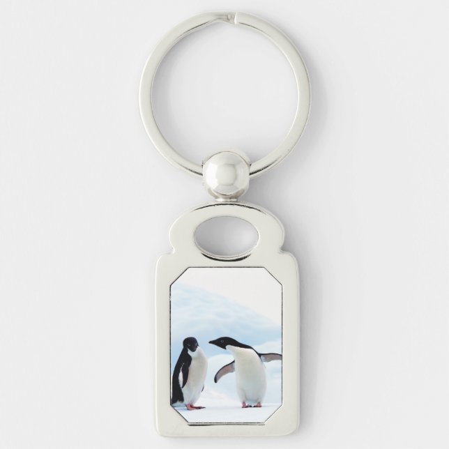 Adelie Penguins Rektangulärt Silverfärgad Nyckelring (Framsidan)