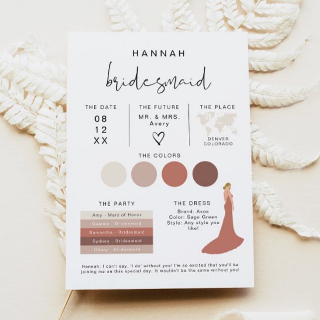 ADELLA Edgy Modern EDITABLE Bridesmaid Info Card Inbjudningar (Skapare uppladdad)