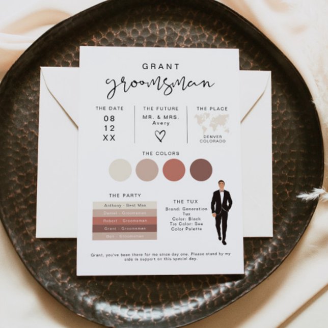 ADELLA Edgy Modern EDITABLE Groomsman Info Card Inbjudningar (Skapare uppladdad)