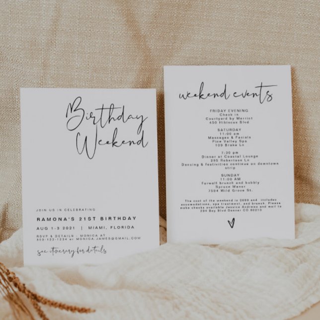 ADELLA Edgy Modern Minimalist Birthday Itinerary Inbjudningar (Skapare uppladdad)