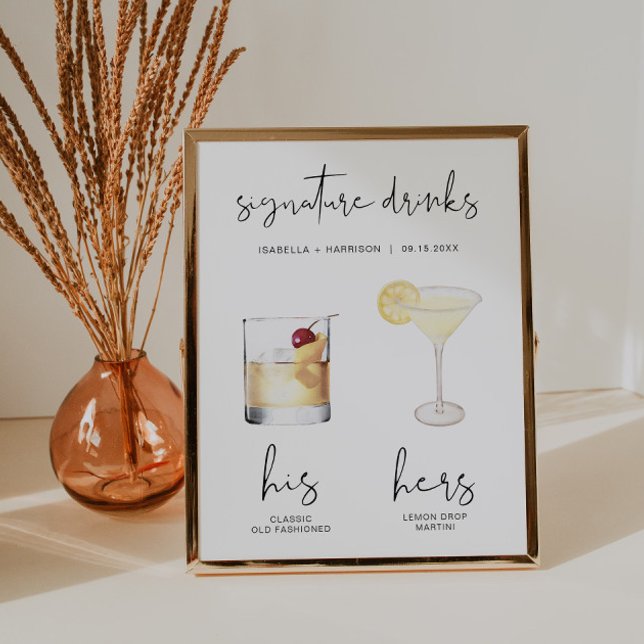 ADELLA Minimal Vattenfärgad Cocktail Signaturdryck Poster (Skapare uppladdad)