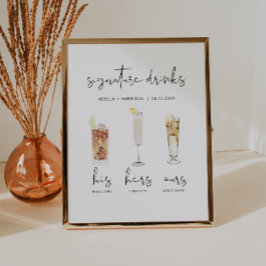 ADELLA Minimal Watercolor Cocktail Namnteckning Dr Poster
