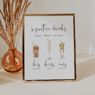 ADELLA Minimal Watercolor Cocktail Namnteckning Dr Poster