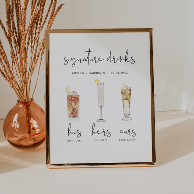 ADELLA Minimal Watercolor Cocktail Namnteckning Dr Poster (Skapare uppladdad)