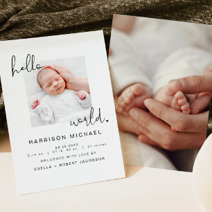 ADELLA Minimalist Newborn One Photo annnounement Inbjudningar