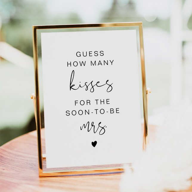 ADELLA Modern Gissa Hur Många Kyssar Bröllopsskylt Inbjudningar (Modern Minimalist Kisses For Mrs. Bridal Shower Game Sign)