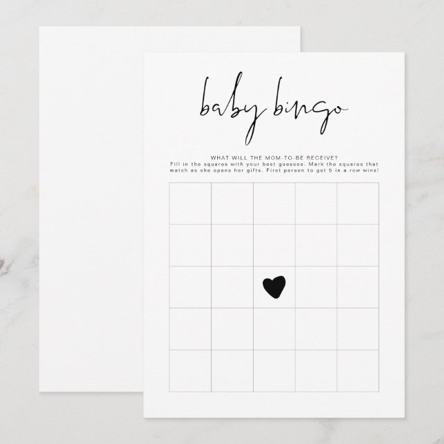 ADELLA Modern Minimalist Baby Shower Bingo Game Inbjudningar (Fram/baksida)
