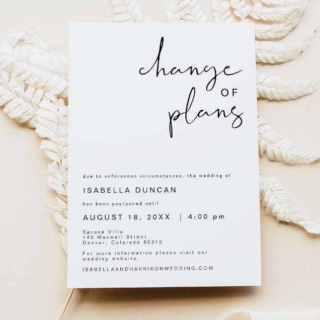 ADELLA Modern Minimalist Bröllop Förändrade Planer Inbjudningar (Edgy Modern Minimalist Wedding Change of Plans Invitation)