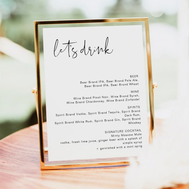ADELLA Modern Minimalist Let's Drink Bar Meny skyl Poster (Skapare uppladdad)