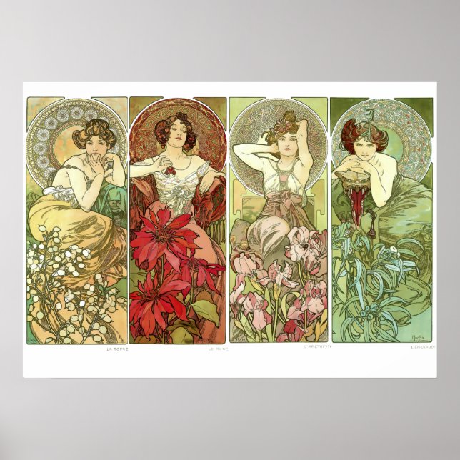 Ädelstenar Art nouveau av Alphonse Mucha Poster (Framsidan)