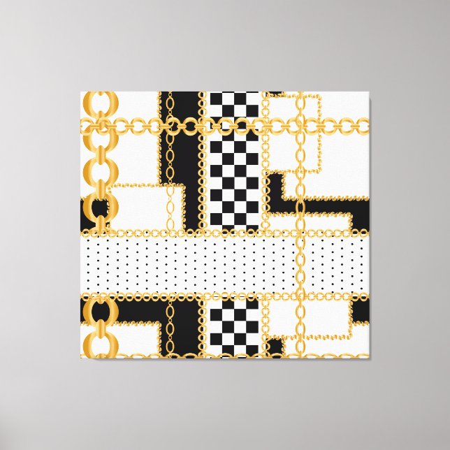 Ädelstenar, guld-kedjor, sömlöst mönster. canvastryck (Framsida)