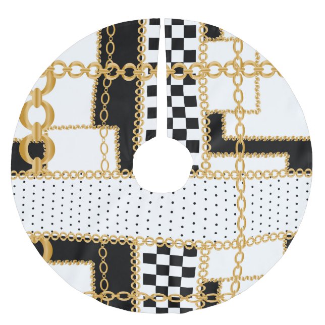 Ädelstenar, guld-kedjor, sömlöst mönster. julgransmatta borstad polyester (Framsidan)