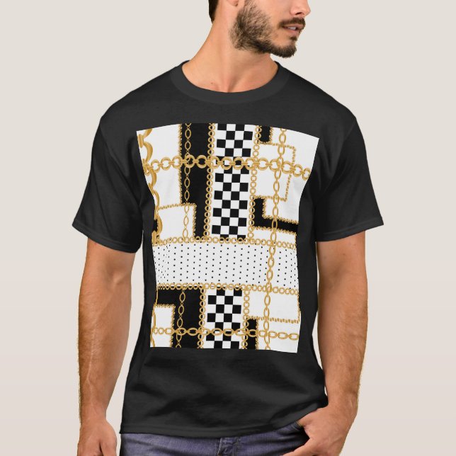 Ädelstenar, guld-kedjor, sömlöst mönster. t shirt (Framsida)