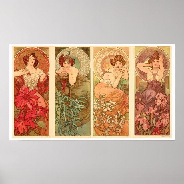 Ädelstenar och blommor, Alphonse Mucha 1900 Poster (Framsidan)