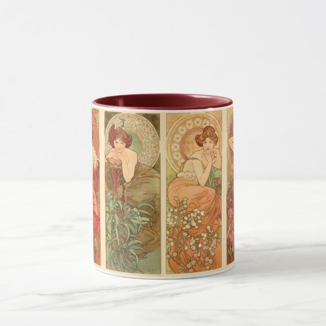 Ädelstenar och blommor, Alphonse Mucha Art Mugg (Center)
