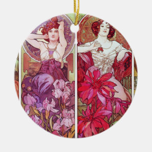 Ädelstenar och blommor, Alphonse Mucha Julgransprydnad Keramik