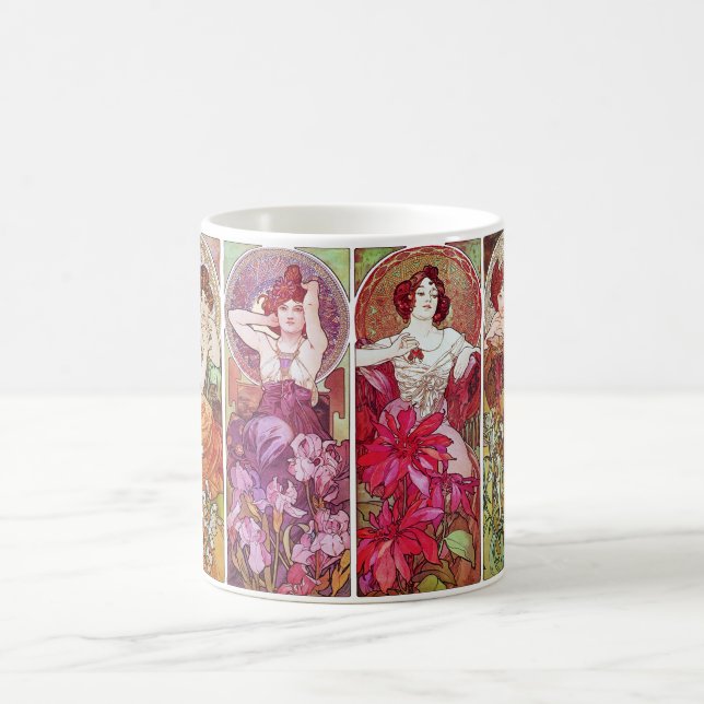 Ädelstenar och blommor, Alphonse Mucha Kaffemugg (Center)