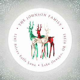 Ädelstens Kristall Ren Jul Returadress Runt Klistermärke