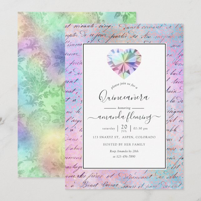 Ädelstens Quinceañera Inbjudningar (Fram/baksida)
