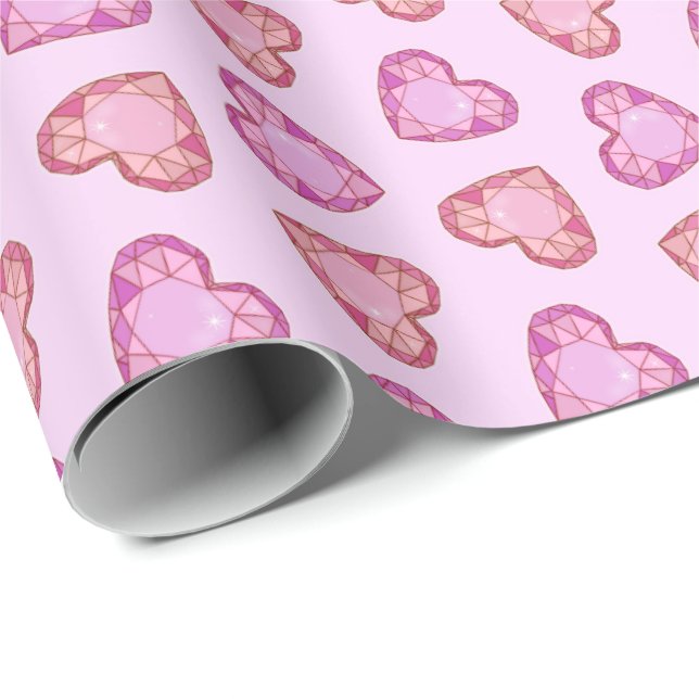 Ädelstenshjärtan Söt Rosa Alla Hjärtans Dag Presentpapper (Rullad Hörn)