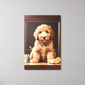 Ädelt Goldendoodle Puppy med Shoes Brown Färg Canvastryck