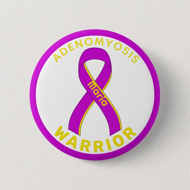 Adenomyosis Warrior Ribbon White Button Knapp (Framsida)