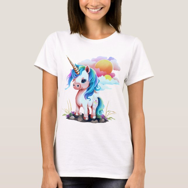 Adesert färgstark Unicorn med Playful Mane T Shirt (Framsida)