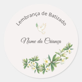 Adesivo de Batizado Floral com Pomba Personalizado Runt Klistermärke