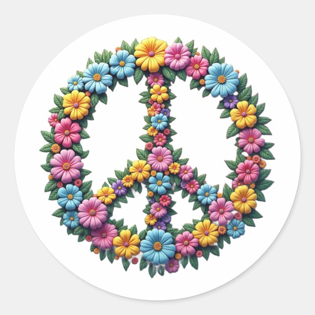 Adesivo Redondo Floral Peace Symbol Round Sticker Runt Klistermärke (Framsida)