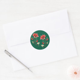 Adesivo redondo Natal verde e Flores Vermelhas Runt Klistermärke
