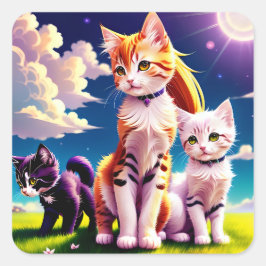 Adesivos Gatos Anime Fyrkantigt Klistermärke