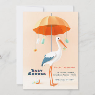 Adevid Stork med Parbrella Baby Shower Inbjudningar