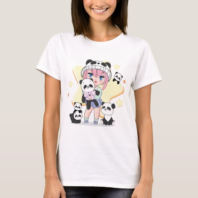 Adful Anime Girl Surroround by Panda Leksak T Shirt (Framsida)