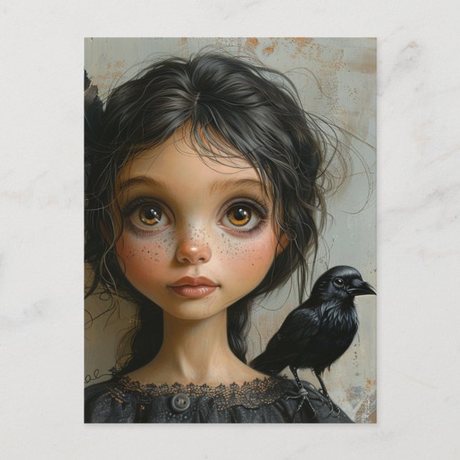 Adful Girl and her Pet Black Bird Vykort (Framsida)