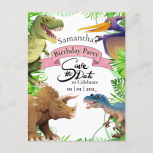 Adful Girl Dinosaur Birthday Inbjudan