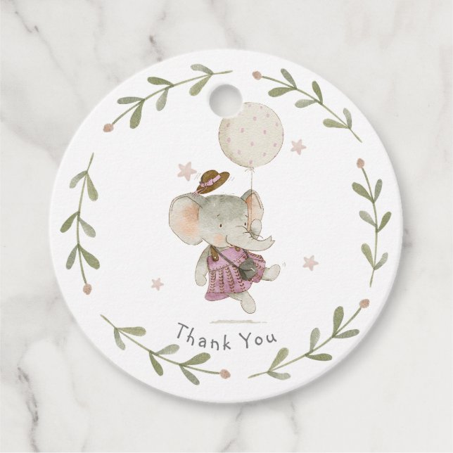 Adful Girl Elephant Botanical Blommigt Boho Baby Gåvor Etiketter (Framsida)