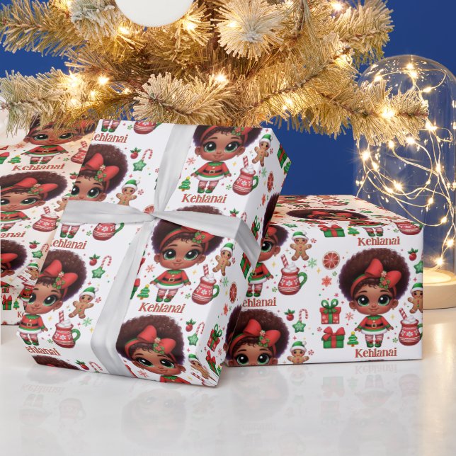 Adful Little Afro jul Elf Girl Presentpapper (Helgdagar)