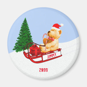 AdfulTeddy Bear på Sled w Present Magnet
