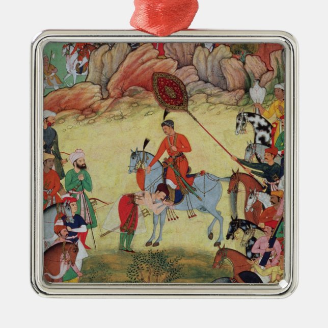 Adham Khan som betalar vördnad till Akbar på Julgransprydnad Metall (Framsidan)