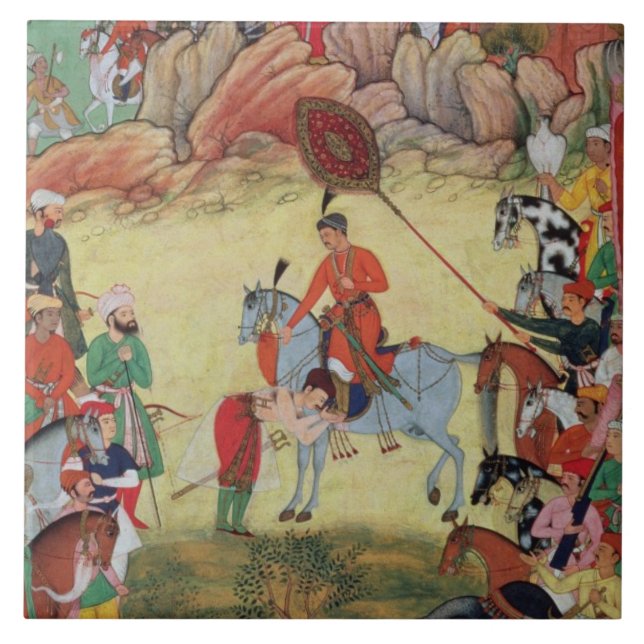 Adham Khan som betalar vördnad till Akbar på Kakelplatta (Framsidan)